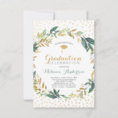 Invitation Faux Gold Greenery Wreath + confetti Graduation (Devant)