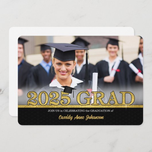 Invitation Faux Gold HORZ Photo 2025 Graduation Party (Devant / Derrière)
