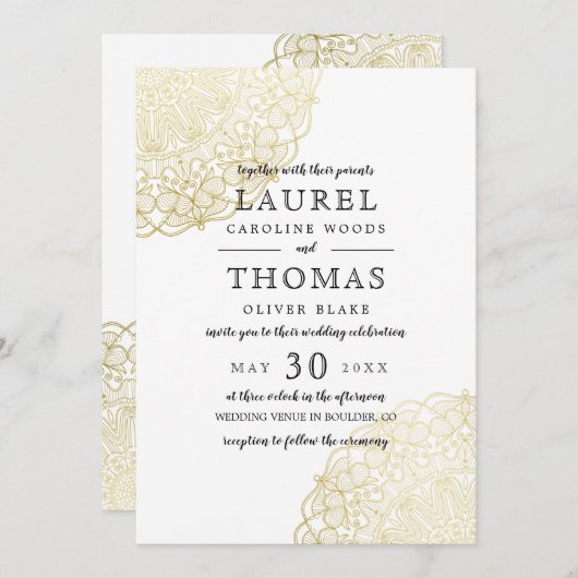 Invitation Faux Gold Lace Mariage élégant (Devant / Derrière)