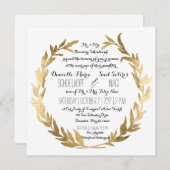 Invitation Faux Gold Laurel Wreath Olive Leaf Carré (Devant / Derrière)