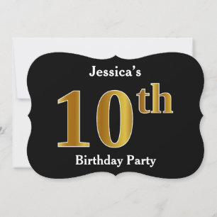 Invitation Faux Gold Look 10th Birthday Party + Nom personnal