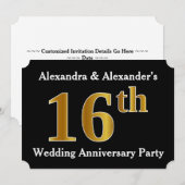 Invitation Faux Gold Look 16e fête Mariage Anniversaire (Devant / Derrière)