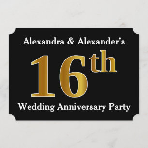 Invitation Faux Gold Look 16e fête Mariage Anniversaire