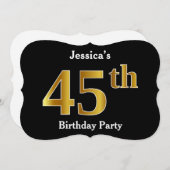 Invitation Faux Gold Look 45th Birthday Party + Nom personnal (Devant / Derrière)
