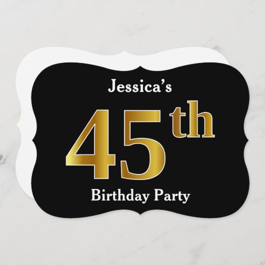 Invitation Faux Gold Look 45th Birthday Party + Nom personnal (Devant / Derrière)