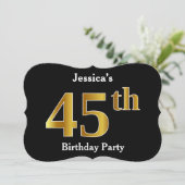 Invitation Faux Gold Look 45th Birthday Party + Nom personnal (Debout devant)