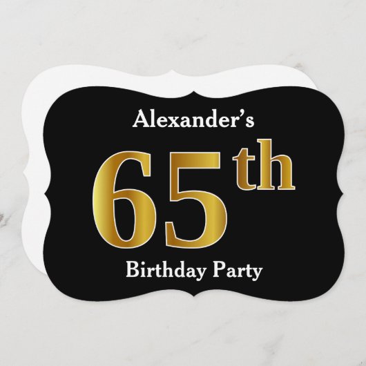 Invitation Faux Gold Look 65e fête d'anniversaire + Nom perso (Devant / Derrière)