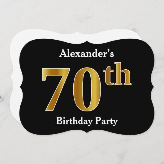 Invitation Faux Gold Look 70th Birthday Party + Nom personnal (Devant / Derrière)