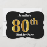 Invitation Faux Gold Look 80th Birthday Party   Nom personnal<br><div class="desc">Cette conception d'invitation comporte le numéro ordinal "80e" avec un aspect faux or. Il comporte également un nom customisé. Il pourrait être utilisé pour les invitations à la fête du quatre-vingtième anniversaire de quelqu’un.</div>