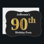 Invitation Faux Gold Look 90th Birthday Party   Nom personnal<br><div class="desc">Cette conception d'invitation comporte le numéro ordinal "90e" avec un aspect faux or. Il porte également un nom personnalisé. Il pourrait être utilisé pour les invitations à la fête du quatre-vingt-dixième anniversaire de quelqu’un.</div>