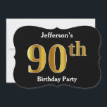 Invitation Faux Gold Look 90th Birthday Party   Nom personnal<br><div class="desc">Cette conception d'invitation comporte le numéro ordinal "90e" avec un aspect faux or. Il porte également un nom personnalisé. Il pourrait être utilisé pour les invitations à la fête du quatre-vingt-dixième anniversaire de quelqu’un.</div>