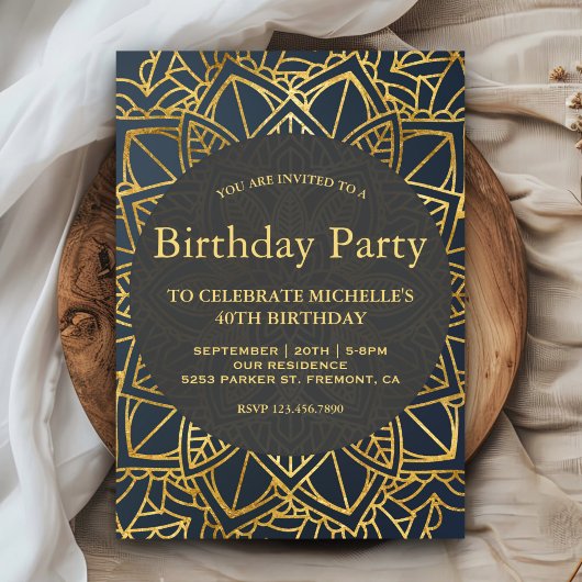 Invitation Faux Gold Mandala fête d'anniversaire