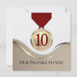 Invitation Faux gold medal employee anniversary 10 years card