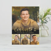 Invitation Faux Gold Metallic moderne 4 Photo Graduation Part (Debout devant)
