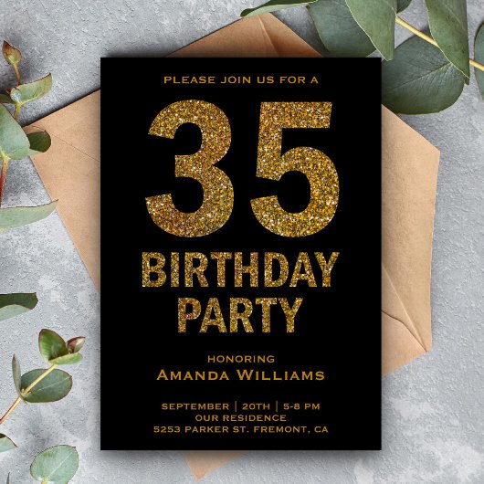Invitation Faux Gold Parties scintillant 35e anniversaire de 