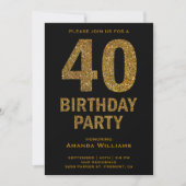 Invitation Faux Gold Parties scintillant 40e Anniversaire Fêt (Devant)