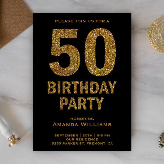 Invitation Faux Gold Parties scintillant 50e Anniversaire Fêt