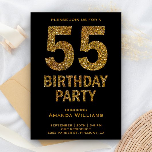 Invitation Faux Gold Parties scintillant 55e anniversaire de 