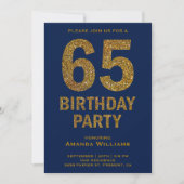 Invitation Faux Gold Parties scintillant 65e Anniversaire Fêt (Devant)