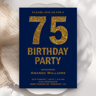 Invitation Faux Gold Parties scintillant 75e Anniversaire Fêt