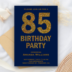 Invitation Faux Gold Parties scintillant 85e Anniversaire Fêt