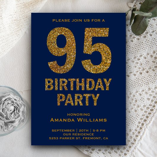 Invitation Faux Gold Parties scintillant 95e anniversaire de