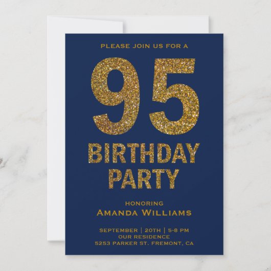 Invitation Faux Gold Parties scintillant 95e anniversaire de (Devant)