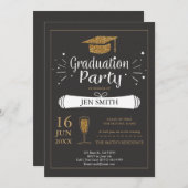Invitation Faux Gold Parties scintillant Casquette Graduation (Devant / Derrière)