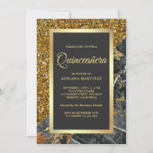 Invitation Faux Gold Parties scintillant Charcoal Gris Marble (Devant)