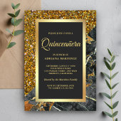 Invitation Faux Gold Parties scintillant Charcoal Gris Marble