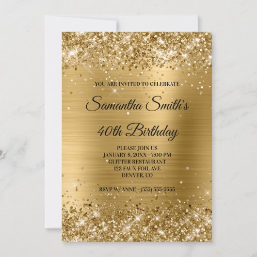Invitation Faux Gold Parties scintillant et brillant Foil 40e (Devant)