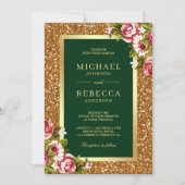 Invitation Faux Gold Parties scintillant Rose Floral Hunter M (Devant)