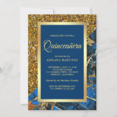 Invitation Faux Gold Parties scintillant Royal Blue Marble Qu (Devant)