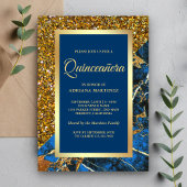 Invitation Faux Gold Parties scintillant Royal Blue Marble Qu