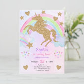 Invitation Faux Gold Parties scintillant Unicorn fille Annive (Debout devant)