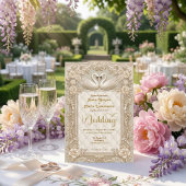 Invitation Faux Gold Quilted & Printed Pearl Rococo Swans