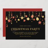 Invitation Faux Gold & Red Parties scintillant Ornements Noël (Devant / Derrière)