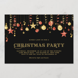 Invitation Faux Gold & Red Parties scintillant Ornements Noël