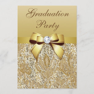 Invitation Faux Gold Sequins et Bow Girls Graduation Party