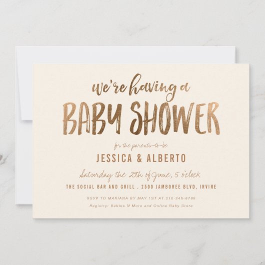 Invitation Faux Gold Shimmer Chic Baby shower (Devant)