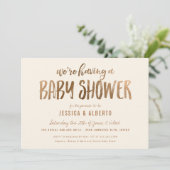 Invitation Faux Gold Shimmer Chic Baby shower (Debout devant)