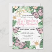 Invitation Faux Gold Star & Baby shower de fille papillon ros (Devant)