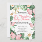 Invitation Faux Gold Star & Baby shower de fille papillon ros (Devant)