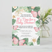 Invitation Faux Gold Star & Baby shower de fille papillon ros (Debout devant)