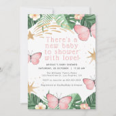 Invitation Faux Gold Star / Baby shower fille papillon rose (Devant)