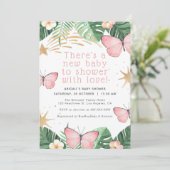 Invitation Faux Gold Star / Baby shower fille papillon rose (Debout devant)