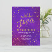 Invitation Faux Gold Starry Purple Aquarelle Vacances Soirée (Debout devant)
