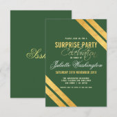 Invitation Faux Gold Strip Dark Green Surprise fête d'anniver (Devant / Derrière)