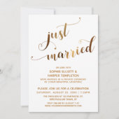 Invitation Faux Gold sur White Just Married Post-Mariage Even (Devant)
