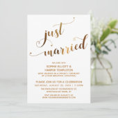 Invitation Faux Gold sur White Just Married Post-Mariage Even (Debout devant)